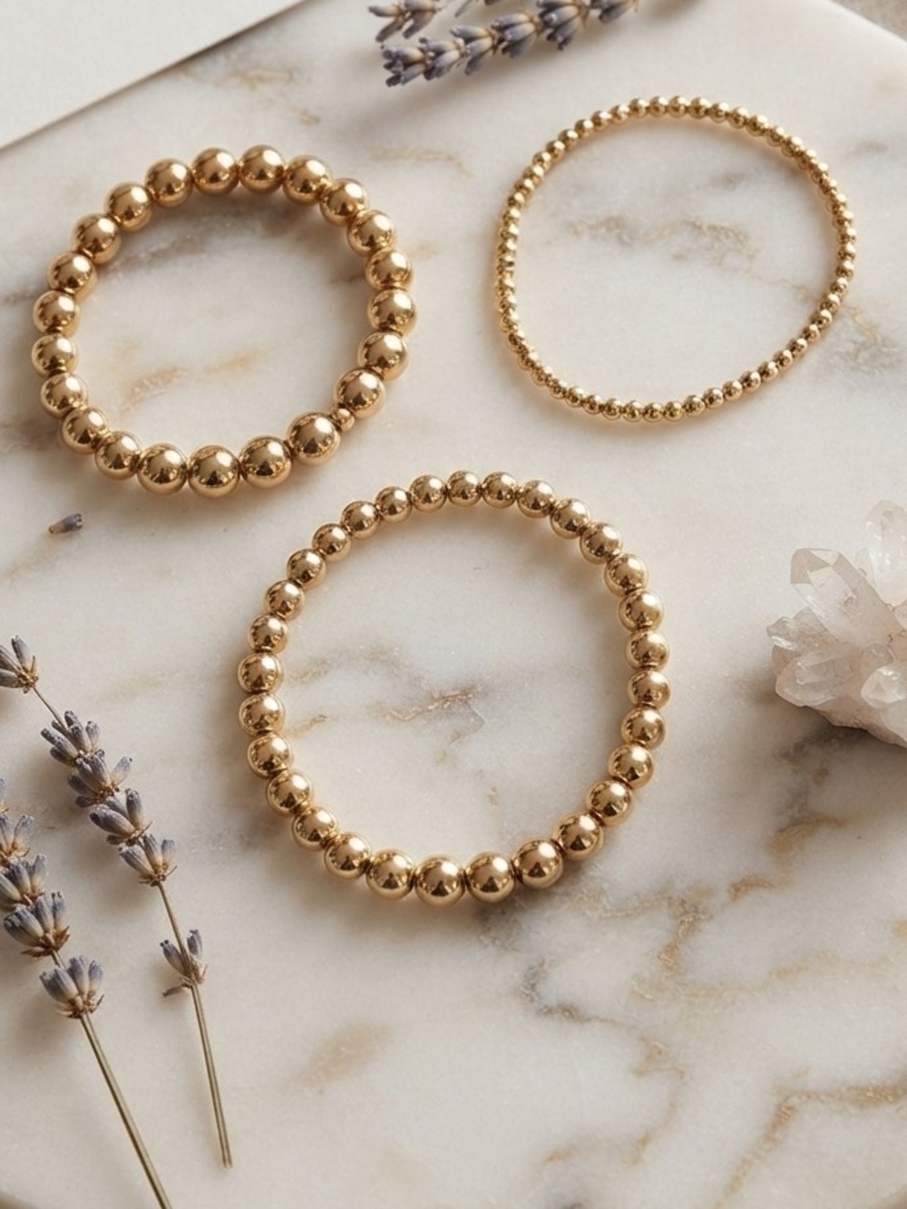 Plunder Gold Beaded Stretch Bracelet Trio Stainless